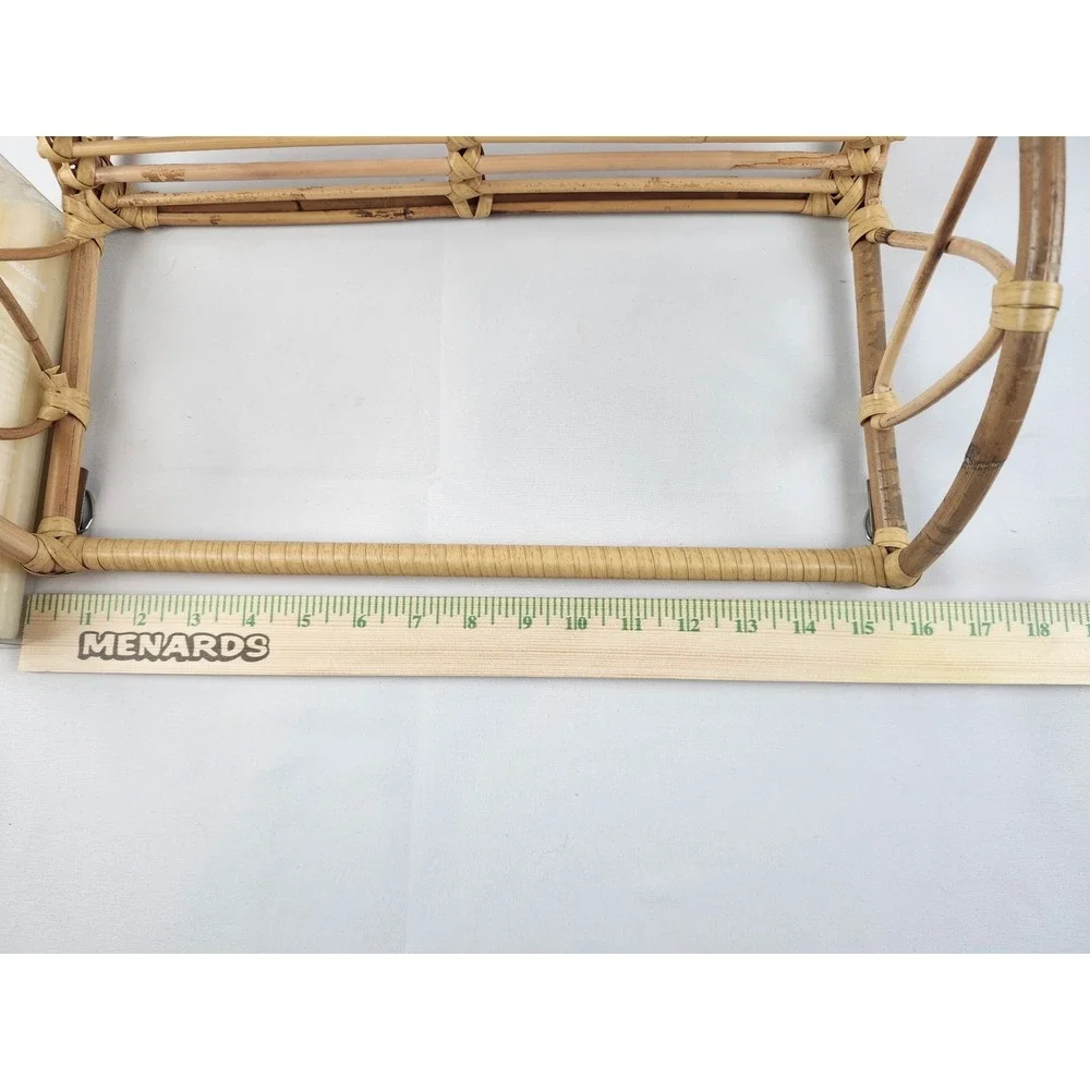 Vintage Rattan Wall Shelf 24x18 Hanging Bamboo Wicker Boho Coastal Decor Rack